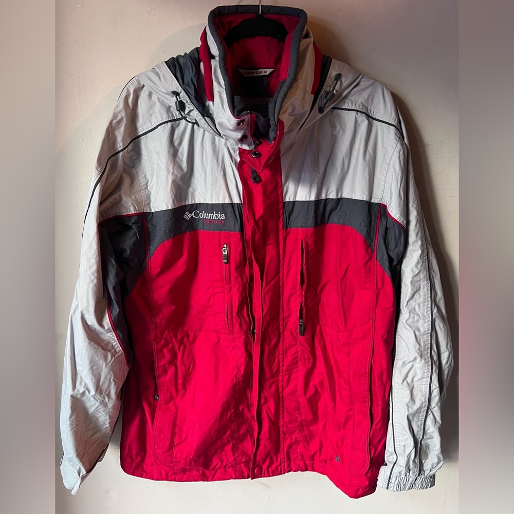 💚 Columbia Vertex Bugaboo Mens Red‎ Grey Interchange Hooded Jacket SHELL ONLY M